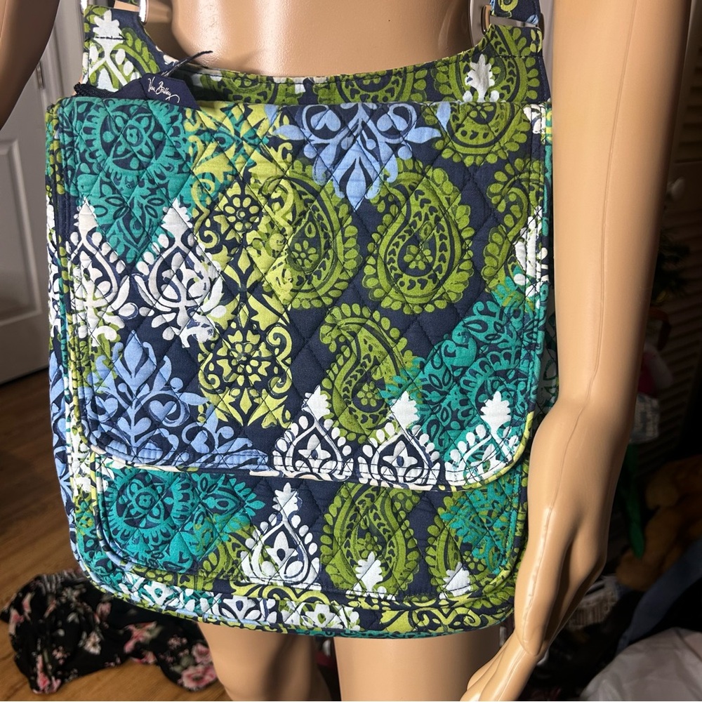 Vera Bradley Java Blue green Quilted Cotton Crossbody Bag Purse Messenger Tote